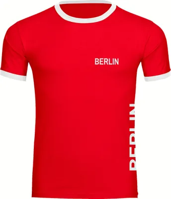 Produktbild von multifanshop Kontrast T-Shirt - Berlin rot - Brust & Seite, rot/weiß, Größe 3XL
