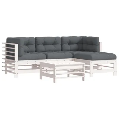 Produktbild von 5-tlg. Garten-Lounge-Set mit Kissen Weiß Massivholz
