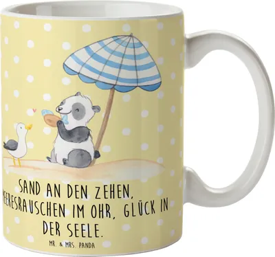 Produktbild von Mr. & Mrs. Panda Tasse Sommer Meer Glück - Gelb Pastell - Geschenk, haferl, Motive, Küste, Designs, Lebensfreude, Sommerferien Abschiedsgeschenk, Bedruckte, Kaffeebecher