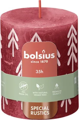 Produktbild von Kerze RUSTIC WALZE ´DELICATE RED WITH TREE´ 80/68