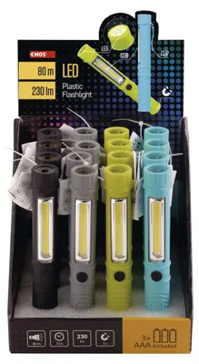 COB LED + LED ruční svítilna P3897, 230 lm, 3x AAA, 16 ks, box