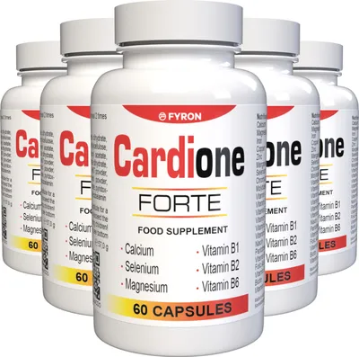 Obrázok produktu pre Cardione Forte – 300 kapsúl (5x60) s vysokým obsahom – originálny recept zo Švajčiarska – vegánsky a rastlinný s vitamínmi a minerálmi – balenie po 5 kusoch