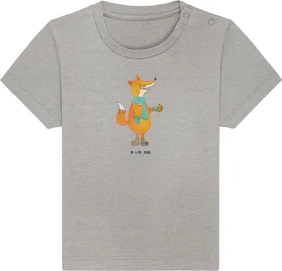 Produktbild von Mr. & Mrs. Panda Babyshirt Fuchs Keks 6. - 12. Monat - Heather Grey - Geschenk, Liebe,  Baby T-Shirt, Weihnachten, Shirt, Weihnachtlich, Winter, Frieren