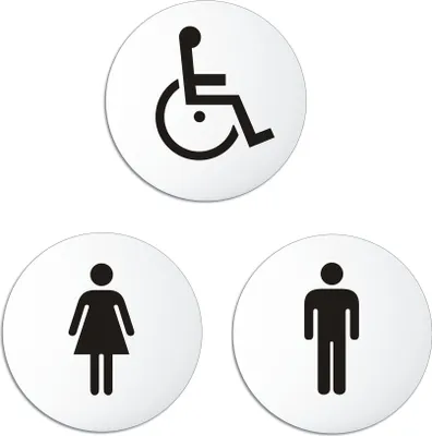 Produktbild von Türschild WC Toilette Damen Herren Rollstuhl - 3er Set - Ø 100 mm – UV-beständig Kratzfest