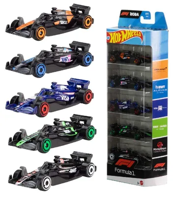 Produktbild von Mattel Hot Wheels 5er-Pack Race Team, Set aus 5 Formel 1 Die-Cast-Spielzeugautos im Maßstab 1:64