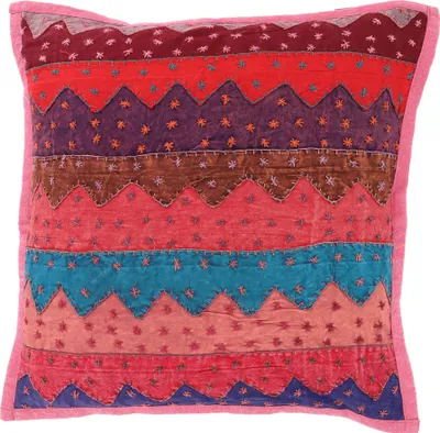 Produktbild von Indische Kissenhülle, Bestickter Patchwork Kissenbezug, Ethnostyle Kissen - Pink, Baumwolle, 40*40*0,5 cm, Zierkissen, Dekokissen, Sofakissen