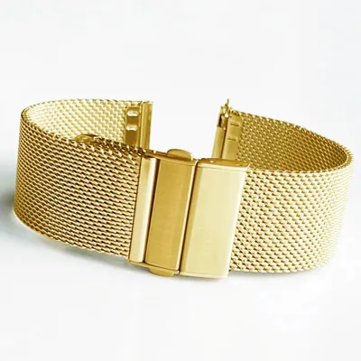 Image de Bracelet de montre - A335, bracelet maille milanaise - Fermeture rapide - Acier inoxydable - Boucle papillon à double ressort - 20 mm - Or
