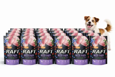 Zdjęcie produktu dla Mokra karma dla psa RAFI z królikiem saszetka 24x500 g, ZESTAW 24 saszetki , KRÓLIK 12kg