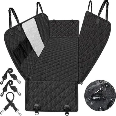 Produktbild von Hundeaufsteckstuhl mit Gitter, wasserdichter Hundeaufsteckstuhl für den Rücksitz, kratzschutzfähiger Rücksitzschutz für Hunde, antislip Hundehängematte für Autos, LKW, SUVs, Geländewagen, schwarz