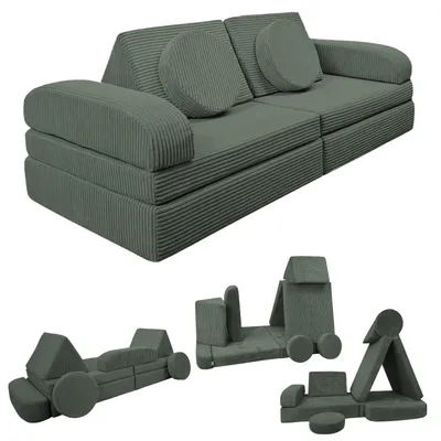 Produktbild von Izabell® Modulares Kindersofa – Spielsofa aus Weichem Cordstoff mit Funktion zum Schlafen für Kinder ( grün )