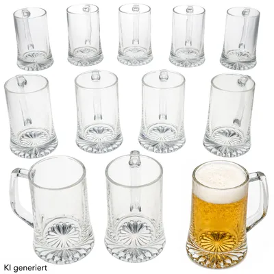 Produktbild von 12x Bierkrug Akki 0,2L mit Sternboden & Henkel Bierseidel 200ml Glas