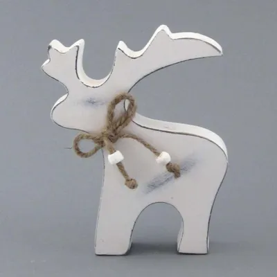 Produktbild von RENTIER RUDY ca 10cm. STEHEND. Ein HOLZ Hirsch "shabby chic". WEISS