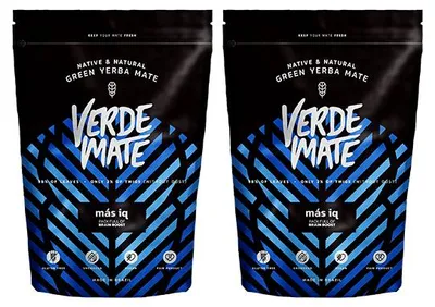 Produktbild von Verde Mate - Mate Tee Mas IQ 2x500g - Dicke Blätter 5mm - Mit Ginseng, Ginkgo Biloba - Luftgetrocknet, Mild - Yerba Mate Brasilien 1kg