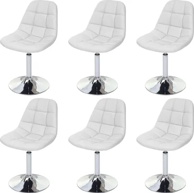 Produktbild von 6er-Set Esszimmerstuhl | HxBxT 84x47x50cm | Sitzhöhe 46cm | Chrom | Kunstleder Weiß | Stuhl Drehstuhl