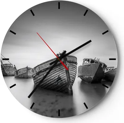 Produktbild von Wanduhr - Rund - Glasuhr - Łódź Wrack Schiff - 30x30cm - Schleichendes Uhrwerk - Lautlos - zum Aufhängen bereit - Dekoration Modern - Wanddekoration aus Glas - C3AR30x30-4999
