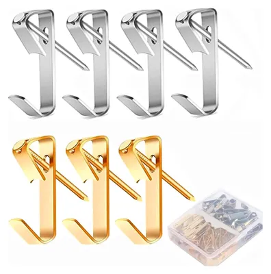 Produktbild von Bilderhaken, 80 Stück zum Nageln, Bildaufhänger Set, 30LB Nägel mit Haken, Silber, Stahlhaken und Nägel für schwere Bilder, Fotorahmen, Spiegel, Kleidung