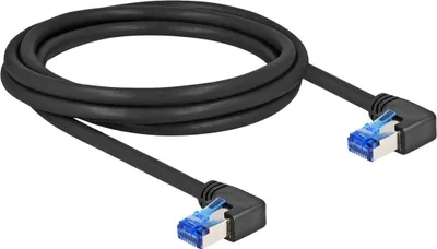 Produktbild von Delock - Netzwerkkabel - RJ-45 (M) nach rechts abgewinkelt zu RJ-45 (M) nach rechts abgewinkelt - 2 m - 6 mm - S/FTP - CAT 6a - halogenfrei - Schwarz