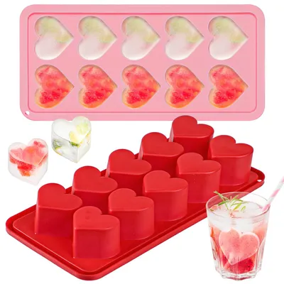 Herz-Eiswürfelform aus Silikon, 2 Stück, rosa/rot
