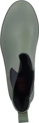 A top-down view of a green boot.