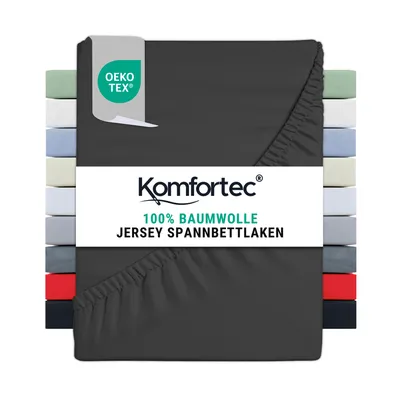 Produktbild von Komfortec Jersey Spannbettlaken 200x200 cm, 100% Baumwolle, Anthrazit