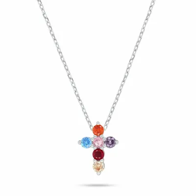 Immagine prodotto di Collana in argento con croce e zirconi colorati NCL208W