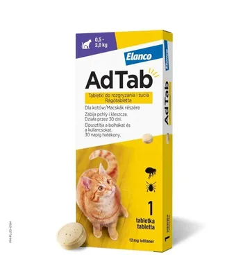 Zdjęcie produktu dla ELANCO AdTab Tabletka przeciw pchłom i kleszczom dla kotów od 0,5 do 2 kg