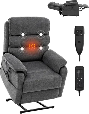 Obrázek produktu pro VEVOR elektrické masážní křeslo Relaxační křeslo Zvedací křeslo s vyhříváním a masáží pro seniory, polohovací křeslo se 2 motory a 2 lany proti pádu, plynulé nastavení polohy (střední, tmavě šedá)
