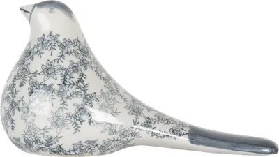 Image de Clayre & Eef Figurine décorative Oiseau 25x11x13 cm Blanc Bleu Céramique