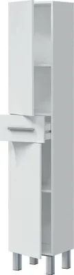 Produktbild von Badezimmersäule Dokerek, Badezimmerwandschrank mit 2 Türen und 1 Schublade, Hochschrank, 35x31h182 cm, Glänzendes Weiß