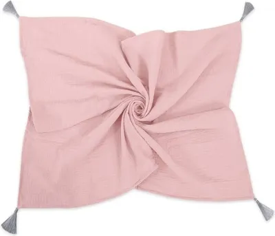 Produktbild von Mousseline-Babydecke – Kinderdecke – atmungsaktive und weiche Baumwolle, pastellrosa mit Quasten