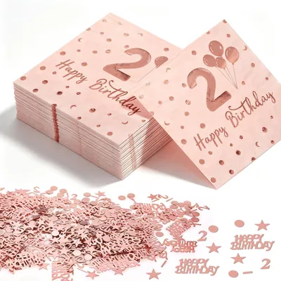 Geburtstagsdeko 2. Geburtstag: 30 Servietten + Konfetti, Roségold