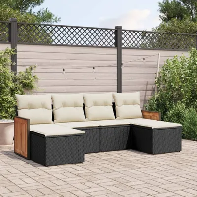 Produktbild von 6-tlg. Garten-Sofagarnitur - mit Kissen Schwarz Poly Rattan - Gartenmöbelset 3227897