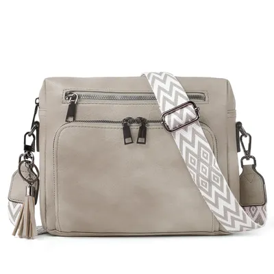 Produktbild von Schultertasche Damen Umhängetasche mit Verstellbar Abnehmbar Breiter Gurt Crossbody Bag Für Tägliches Arbeiten Verabredungen (Grau)