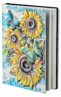 Produktbild von Notizbuch A5 Vintage-Stil Tagebuch Journalbuch 100 Blatt Leder/Papier 21.7 x 15 x 2cm Sonnenblumen 3D Bunt
