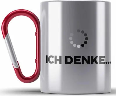 Produktbild von Trendation - Lustige Edelstahl Tasse Karabiner mit Spruch Ich Denke Karabiner Edelstahl Tasse Karabiner Edelstahl mit Spürchen Büro Arbeit Kollege Geschenk (Rot)