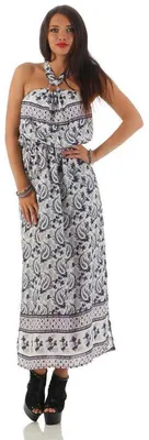 Produktbild von Damen Maxi Neckholder Kleid Sommerkleid; Ecru S/M