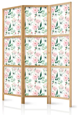 Immagine prodotto di Pannello divisorio giapponese, 3 ante, pieghevole, realizzato in tessuto non tessuto di alta qualità, motivo floreale, ideale per la camera da letto, dimensioni 135 cm x 172 cm