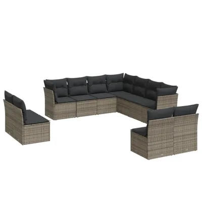 Produktbild von 11-tlg. Garten-Sofagarnitur mit Kissen Grau Poly Rattan