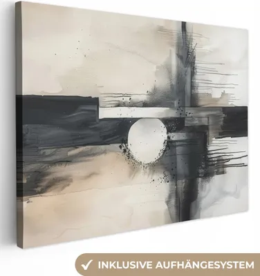 Produktbild von MuchoWow® - Leinwandbilder - Abstrakt - Schwarz und Weiß - Farbe - Modern, Wandbild, Wanddeko Bilder Wohnzimmer, 120x90 cm