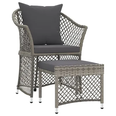Produktbild von 2-tlg. Garten-Lounge-Set mit Kissen Grau Poly Rattan