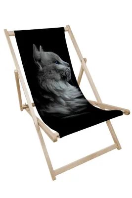Produktbild von Holz Liegestuhl klappbar „Katze“ – Gartenstuhl Relaxstuhl Sonnenliege Balkon Terrasse Tiermotiv