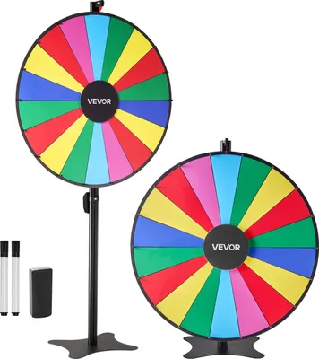 Produktbild von VEVOR Glücksrad Drehrad (914 mm) 18 Slots Glücksrad mit Ständer, höhenverstellbar, Lotteriespiele Gewinn-Roulette mit Tafelschwamm & 2 Markern, 6 Farben, ideal für Party Kneipe Messe