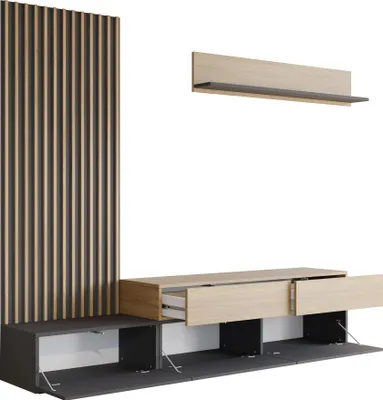 Produktbild von MIRJAN24 Wohnwand Narezi I, Stilvoll Wohnzimmer-Set, TV-Schrank, Modern Mediawand (Weiß / Eiche Cremona)