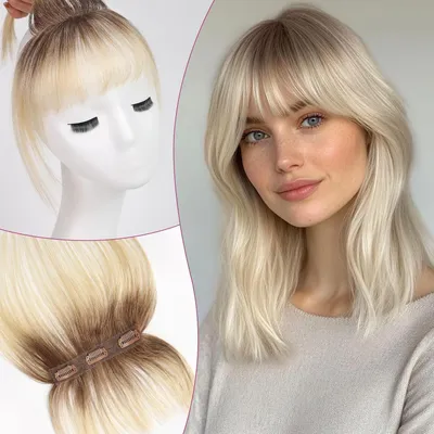 Productafbeelding van Clip-in pony van 100% echt haar, ombré-effect in lichtblond, 11 cm lang, met 3 clips