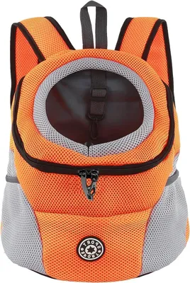 Produktbild von Haustier-Rucksack – Tragetasche für Welpen – ideal für Reisen und Ausflüge im Freien – atmungsaktiv, mit Kopföffnung – 30x16x34 cm – Orange