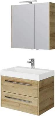 Produktbild von Pelipal Badmöbel-Set Milano BxHxT 70 x 200 x 45 cm Frontfarbe eiche riviera mit Mineralguss-Waschtisch weiß SET-138-017