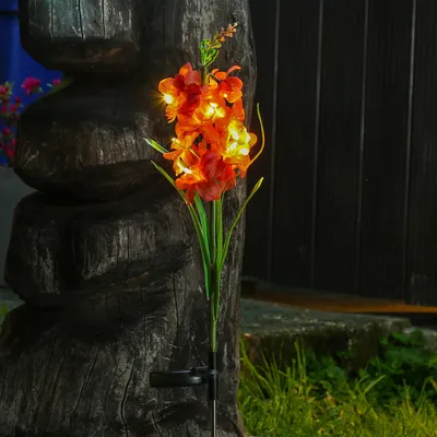 Produktbild von LED Solar Gartenstecker Blume GLADIOLE - 10 warmweiße LED - H: 81cm - Lichtsensor - rot