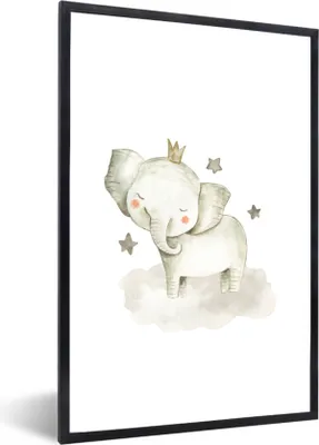 Produktbild von MuchoWow® Gerahmtes Poster Tiere - Elefant - Sterne 60x90 cm - Poster mit Schwarzem Bilderrahmen Wandposter Rahmen Foto Bilder - Kunst