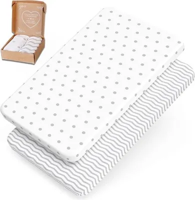 Produktbild von Unyqoos® Spannbettlaken für Babybay Maxi & Beistellbett – 2er Set, 90×55 / 90×50 / 89×49 / 55×90 cm, 100% gekämmte Baumwolle, , Punkte/Zickzack