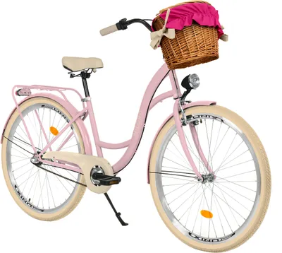 Produktbild von Milord Komfort Fahrrad Mit Weidenkorb Damenfahrrad, 28 Zoll, Rosa-Creme, 3 Gang Shimano